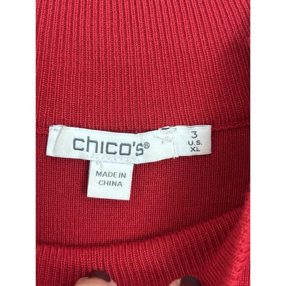Chico’s Red Holiday Christmas Party Sweater Size 3 XL Stretch Classic Slinky - Picture 4 of 5
